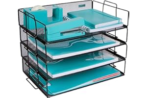 Dasher Products Organizer da scrivania con Vassoio di Carta impilabile Organizer da scrivania a 4 Livelli in Rete Metallica per Le aziende. Organizza File, cartelle, Lettere, Fogli, raccoglitori