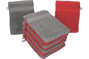 Betz Lot de 10 Gants de Toilette Taille 16x21 cm 100% Coton Premium Couleur Rouge, Gris Anthracite