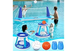 JOYIN Nadmuchiwany basen, zestaw siatkówki i koszy do koszykówki; łącznie z piłkami dla dzieci i dorosłych, zabawka do pływania, pływaków letnich