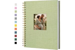 Hiwhy Scrapbook Photo Albums Linen Cover 28 x 20.5 cm 40 Pages Hard Cover Kraft White Pages Memory Scrapbooking Book for Wedding Travel Baby Shower Guest Book Grass Green