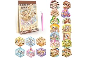 LEIKEDUN 20 Scènes de Maison en Autocollants 3D à Créer, Autocollant Scene, Livre de Collection avec 30 Autocollants PET, 20 Maisons Miniatures et 1 Pincette - Thérapie Anti-Stress pour Adultes et Adolescents