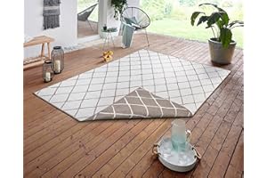 ‎NORTHRUGS NORTHRUGS In- und Outdoor Teppich Malaga 80x150cm - Wendeteppich Wetterfest Modernes Geometrisches Muster für Balkon Terrasse Garten Wintergarten Küche Wohnzimmerteppich Wasserfest in Linen