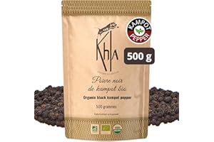 Khla - Pimienta Negra de Kampot 500g - Pimienta en Grano Orgánica - Grand Cru, Rara y Delicada - Ingrediente de Cocina - Directo del Productor - Especia Asiática - Origen Camboya