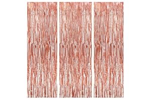 KatchOn, Rose Gold Fringe Curtain - XtraLarge 9.6x8 Feet, Pack of 3 | Rose Gold Backdrop for Birthday Party | Rose Gold Party Decorations | Rose Gold Tinsel Backdrop for Bachelorette Party Decorations