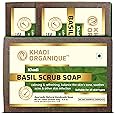 Khadi Organique Natural Herbal Basil Scrub Soap Pack of 3 (100% Handmade & Organic Soap)