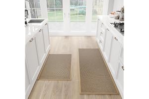 SUMLANS Kitchen Mat Set of 2 PCS, Cushioned Non Slip Rugs for Kitchen Floor, Absorbent Runner Comfort Standing Mats Washable for Kitchen, Office, Home, 17.3"x47"+17.3"x30" (Brown, 17.3"x47"+17.3"x30")