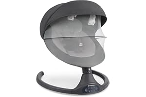 Kikka Boo Sdraietta Neonati Elettrica CODIE, Dondolo Elettrico per Neonati con Bluetooth, 5 Velocità, Schienale Regolabile, 10 Melodie, Fino a 9 kg, Grigio scuro