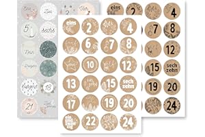 GENTLE NORTH Adventskalender Aufkleber Set (Zahlen 1-24) - 3 x 24 Sticker für Kalender zum selber basteln für Weihnachten - Adventskalenderzahlen Etiketten selbstklebend - Zahlenaufkleber - Nummern Papiertüten