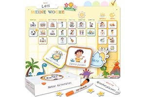 ‎PANDABANDE PANDABANDE® 2-in-1 Routine & Wochenplaner Kinder [XL Box, Routinen, 202 Magnete] - Aufgabenplaner für mehr Selbstständigkeit & Organisation - Idealer magnetischer Wochenplan, Tagesplaner (Dinosaurier)