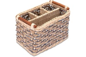 Decorasian - Cestino portaposate da tavolo, in rattan intrecciato, per posate e utensili, con suddivisione.
