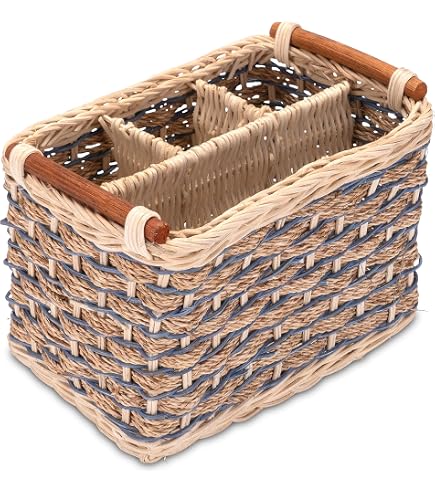 YAMAZAKI Home Rin Utensilienkoffer – Besteckhalter Aus Kunststoff & Holz, Ca. 32,7x7,5x8 Cm, Mit Trennwänden