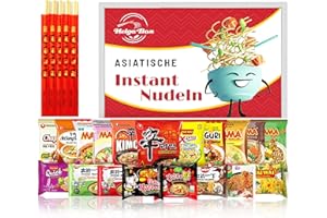 HELGA-BOX Instant Nudeln mit 12 verschiedenen Asia - enthält 5x Bambus Essstäbchen - ausgewählter Mix an Ramen wie Samyang, Mama, Nongshim, Yumyum. - Geschenkbox