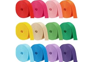 Windyun 12 Rolls 1 Inch Polypropylene Webbing 5 Yard Heavy Duty Webbing Strap Seatbelt Strapping for Indoor Outdoor DIY Gear Repair, Furniture, Canoe Seat, Upholstery, Seatbelt Material, 12 Colors