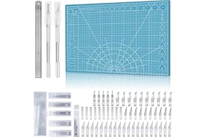 Miuzei Ensemble Tapis DéCoupe A3 Avec 55 Couteaux De Bricolage Tapis De Bricolage Auto-Cicatrisant Sous-Main Pour Le Bureau Tapis De DéCoupe Loisirs CréAtifs Bleu
