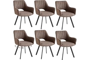 GrandCA HOME Set med 6 360° roterande matstolar med armstöd, linneklädsel, modern stil, metallben, för matsal, vardagsrum ell