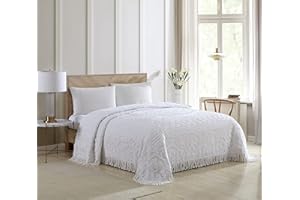Beatrice Home Fashions Medallion Chenille Bedspread, Twin, White