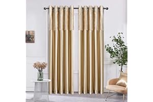ROOEE Crushed Velvet Faux Silk Curtains - Eyelet Ring Top and Fully Lined (Champagne Gold, 66" Wide x 72" Drop)