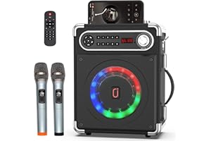 JYX Altavoz Karaoke con 2 Micrófonos Inalámbricos, Máquina de Karaoke Portátil con DJ Luces, Altavoces Bluetooth Sistema PA Soporte FM/USB/TF Card/Rec/AUX para la Party Fiesta