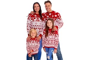 SAANS247 Christmas Jumper Family Matching Red Fairisle Nordic Unisex Kids Ladies Xmas Knit Sweater Novelty Sweater Set