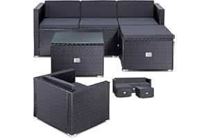 KESSER® Poly rotin Lounge Aruba - Salon de Jardin pour 4-5 Personnes Ensemble de Meubles de Jardin composé d'un canapé de Jardin 3 Places, d'un Fauteuil, avec Coussins, Anthracite