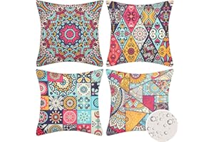 VELVHOM Mandala Zierkissenbezüge Wasserabweisender Kissenbezüge 40 x 40 cm Außenbereich Hippie Dekorative Quadratische für Schlafsofa Stuhl Zelt Balkon Couch Schlafzimmer Wohnzimmer, 16 x 16 Inch, 4 Stück