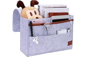 MaoXinTek Betttasche, Filz Bett Caddy Organizer zum Einhängen Nachttisch Tasche Sofa-Bett Dicke Filz mit Kabellöchern Anti-Rutsch für Buch, Zeitschriften, iPad, Handy, Fernbedienung, Hellgrau