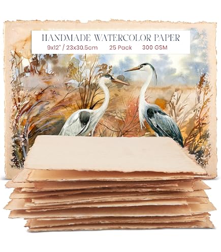 Carta Per Acquerello Rotonda Fatta A Mano 20,3cm – 300g/m² 100% Cotone Riciclato – 25 Fogli Con Bordi Deckle, Pressata A Freddo