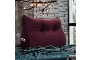 VERCART Rückenkissen Bett Gepolstert Kopfteil Lesekissen, Rückenlehne Wandkissen Keilkissen Große Sofakissen Couch Kissen XXL Rücken Anlehnkissen Abnehmbarem Bezug Samt Rotwein 80cm