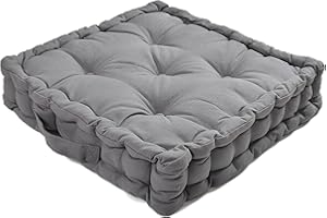 ARTISTIC FASHIONISTA LIMITED 100% Cotton Armchair Booster Cushion Large Square Booster Seat Pad Dining Chair Thick Firm Cushion, Ideal for Home, Office, Garden, Pregnancy, Maternity, Elderly, Post Surgery (Grey)