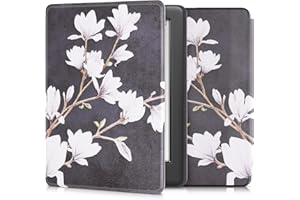 kwmobile Custodia eReader Compatibile con Kobo Glo HD/Touch 2.0 Cover - eBook Reader Flip Case - marrone grigio/bianco/grigio scuro - Magnolie