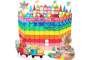 100PCS Magnetische Bausteine mit 2 Autos Magnetbausteine Kinder Magnetspiel Montessori Magnet Bausteine Magnetic Tiles Building Blocks Weihnachts Magnete Geschenk Spielzeug ab 3 4 5 6 7+ Junge Mädchen
