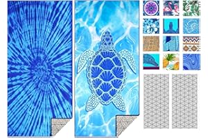 IGINOA Strandtuch XXL Microfaser Strandhandtücher Mikrofaser Badetuch Blau 2Set Beach Towels 180x90 Schnelltrocknend Dünn Strandtücher Groß Leicht Badehandtuch Strand Schildkröte Microfasertuch