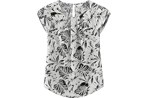 TASAMO Women’s Blouses Casual Cap Sleeves Front Pleated Round Neck Keyhole Back Chiffon Dressy Top