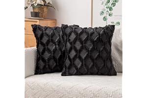 MIULEE Cushion Covers Fluffy Plush Pillowcase 2 Pack Wool Throw Pillow Case Decorative Throw Pillow Cover Elegant With Fluffy Plush Home for Sofa Bedroom Living Room 45 x 45 cm 18 x 18 Inch Black