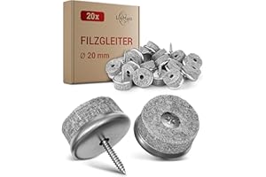 LouMaxx Stuhl Filzgleiter Schrauben rund, Ø 20mm grau - Stuhlgleiter mit 6mm dickem Filz & Metalleinfassung - Filzgleiter für Stühle Schrauben - Premium Stuhlbeinschoner Filz auch für Möbel 20 Stück