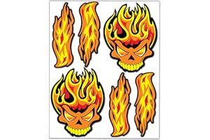 Biomar Labs® Zestaw (6 szt.) Naklejki winylowe Czaszka Płomień Ogień Płomienie Naklejki Samochód Motocykl Rower Skuter Kask D 80