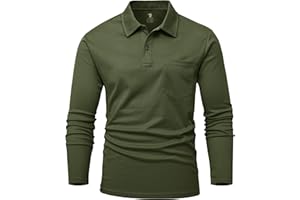 Rdruko Men's Breathable Long Sleeve Polo Shirts Casual Smart Button Neck T Shirts Wicking Quick Dry Work Golf Hiking Tops with Pocket