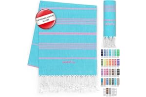 ‎LESTOFF LeStoff Hamamtuch - 100% Bio-Baumwolle, 95 x 180 cm, Vorgewaschen, Saugstark, Schnelltrocknend, Leicht, Kompakt, Sandfrei, Strandtuch, Reisehandtuch, Badetuch, Handtuch groß, Liegetuch (Aqua - Pink)