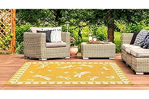 Lord of Rugs Terrace Dragonfly Outdoor Rug for Garden, Patio, Living Room, Indoor, Kitchen, Balcony, Picnic, Bedroom Bordered Lightweight Mat Flatweave Rug Gold Small 80x150 cm (2'6"x5')