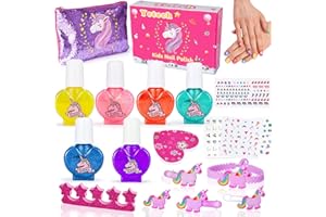 Lubibi Kinder nagellack set mädchen,Waschbares&Safe 18 Pcs kinderschminke set,Einhorn DIY abziehbarer Nagellack,Haarnadel,Aufbewahrungstasche,Nagelstift,Prinzessin verkleiden Geschenke für Mädchen
