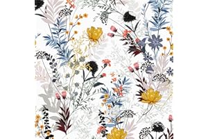 ICYEHAO Carta da Parati Adesiva Muro Floreale,44 x 600cm Carta da Parati Autoadesiva Blu Fiori Carta Adesiva per Mobili Fantasia Gialla Carta Parati Boho Carta da Parati Botanica Piante per Mobili,Bagni