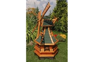 Deko-Shop-Hannusch Moulin à vent décoratif avec roulement à billes et illumination via énergie solaire Tuiles en asphalte vertes 1,3 m