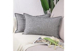 Madizz Juego de 2 Suave Lino Decorativo Funda de cojíns Lujo Estilo Fundas de Almohada para el sofá Dormitorio Gris Rectangular 30 x 50 cm