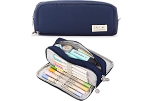 MAMUNU Pencil Case Large Pencil Cases for Girls Boys Big Capacity Pencil Pouch with 3 Compartments School Stationary Office Storage Makeup Bag for Teenage Adults Women Men (Darkblue)
