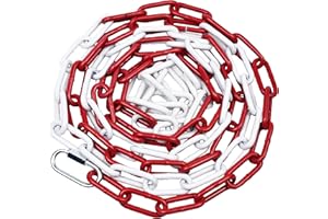 AZATEMGO Absperrkette Metall Rot Weiß 10M - Warnkette Stahl 5mm mit Verbindungsschnalle | Ideal für Baustellen, Parkplätze & Events