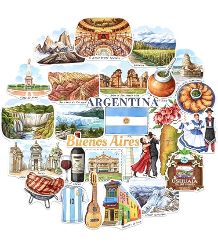 Feuille D'autocollants A5 En Vinyle Argentine – Landmarks Culture Map Country Holiday Flag Travel #78476