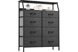 YITAHOME Cajonera para Armario,Unidad de Almacenamiento, de Tela, con 8 cajones,Cajones de Tela con Parte de Madera,Negro y Gris