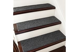 COSY HOMEER Alfombrillas para peldaños interiores 70 x 22 cm (15 unidades), antideslizantes, para niños, ancianos y perros, lavables a máquina, 100 % poliéster, dorso TPE, color negro