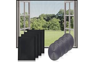 HELOVGE 4 Pièces Moustiquaire Fenêtre,150x130cm Moustiquaire pour fenêtre,Filet Écran Insecte avec 4 Rouleaux de Bandes Autocollantes,sans Perçage Facile À Installer, pour Fenêtre Portes