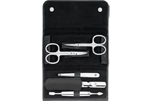 ZWILLING Set manicure (5 pezzi, per la cura delle unghie e la pedicure, con custodia in vera pelle con forbici per unghie e forbici per cuticole), acciaio inox lucido, nero